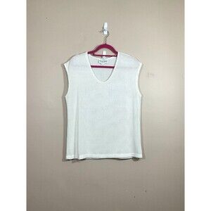 VTG Womens V-Neck Sleeveless Sweater M White 90s Preppy Coastal Nautical Boxy